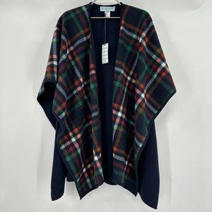 NWT Tuckernuck Navy Blue and Plaid Fleece Reversible Poncho